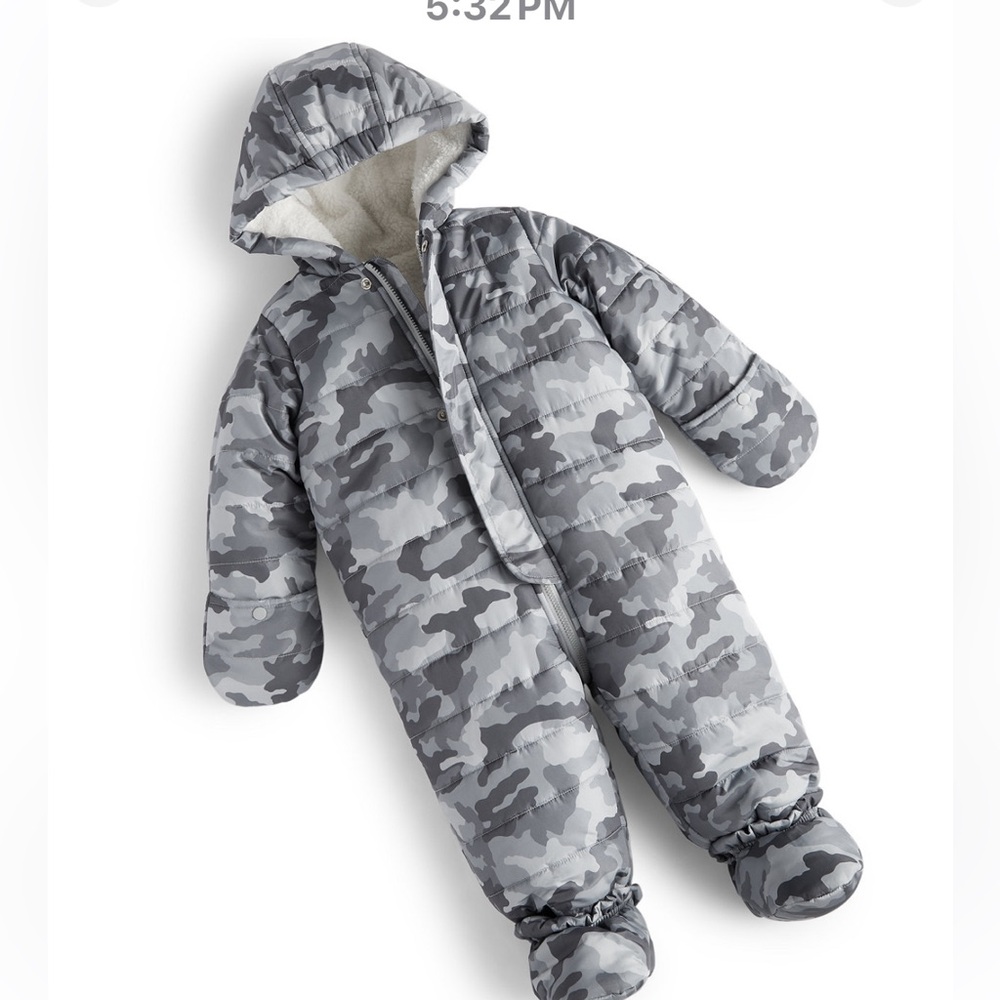 Baby Snow Suit, sherpa lined Gray Camo Snow Suit new in bag (unopened)
